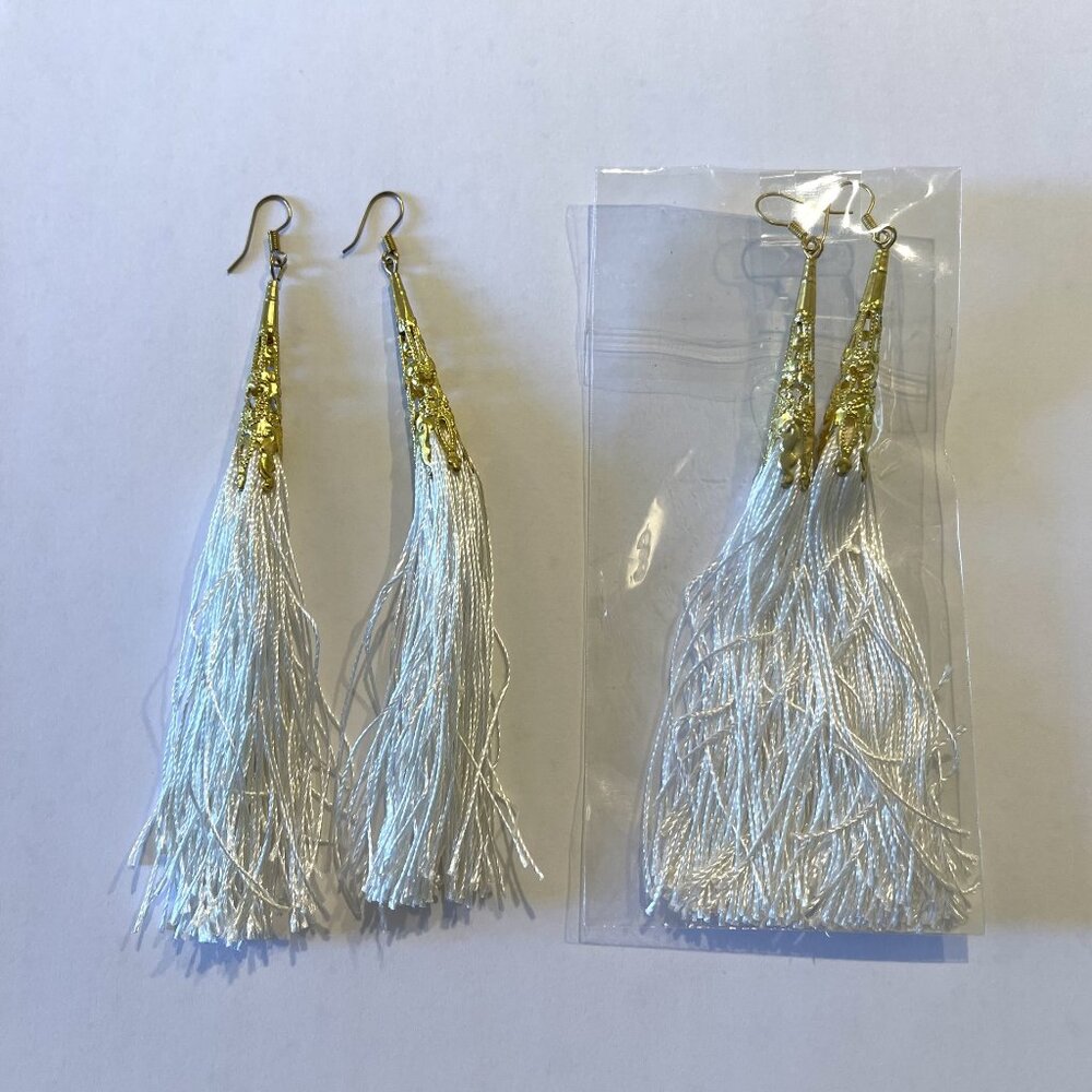 Two NEW Gold and Ivory Tassel Earrings- 6" long